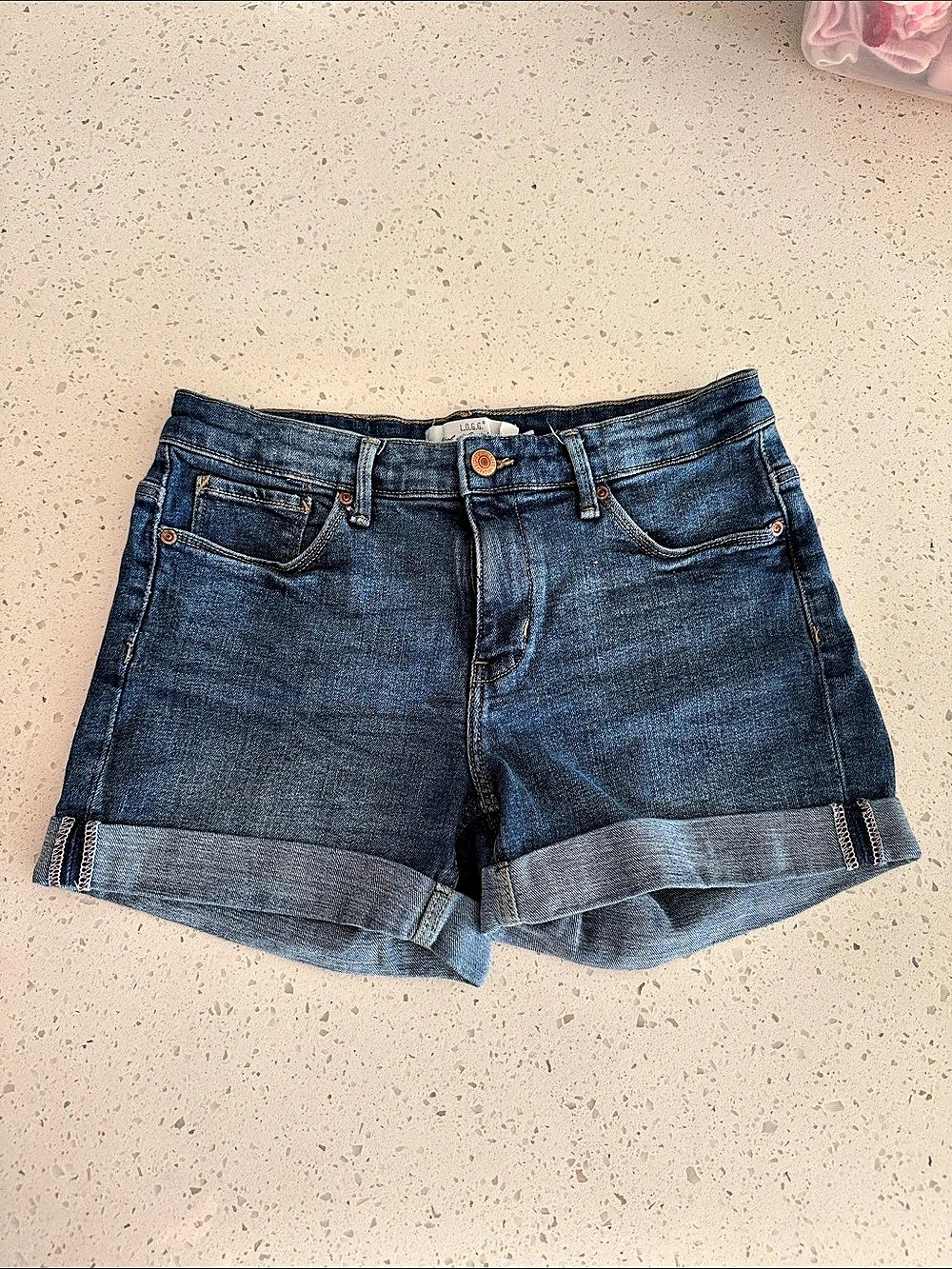 H&M L.O.G.G. girls Cuffed Denim Jean Shorts in Blue Waist 27